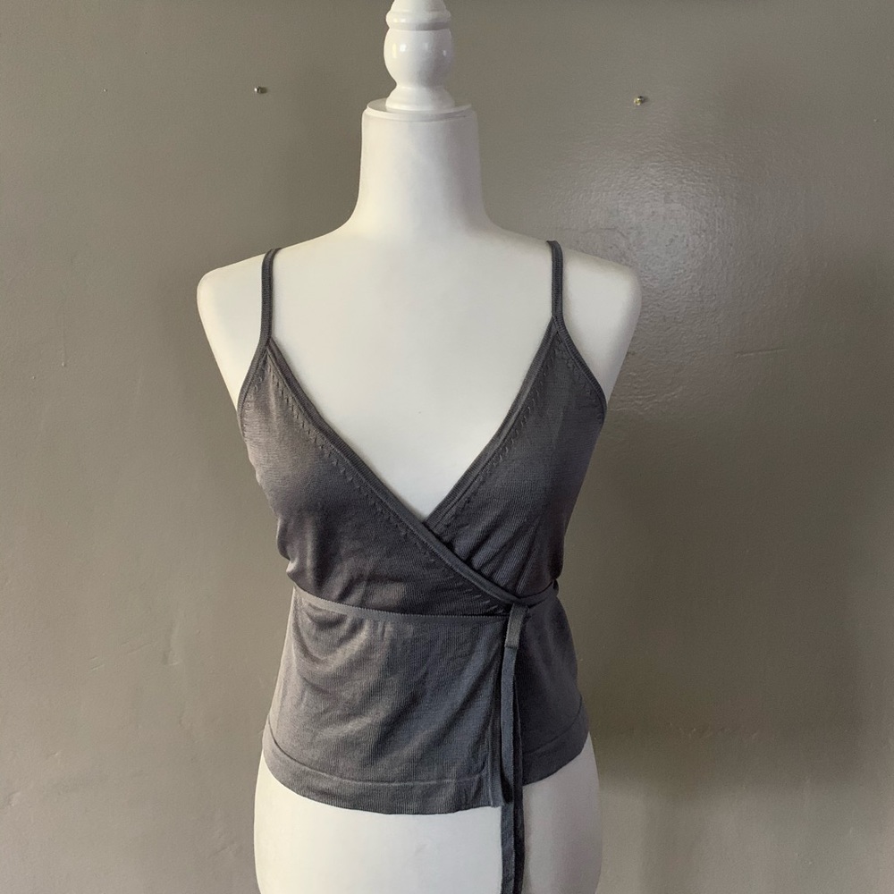 BCBG Gray Wrap Top